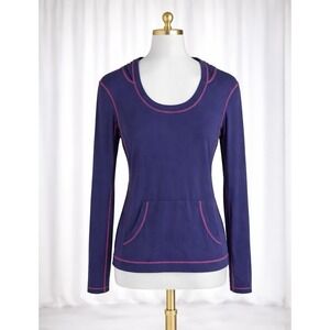 Eddie Bauer 100% Pima Cotton Fitted Base Layer Thermal Hooded Pullover Navy S